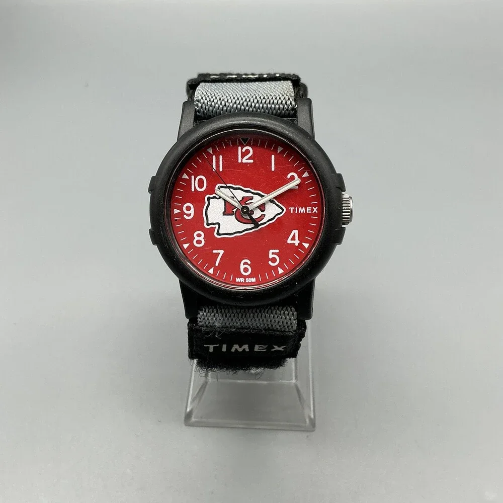 Timex Kansas City Chiefs Men Watch 39mm Red Dial Black Nylon WR 50M New Battery